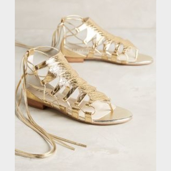 NWT Anthropologie Embossed Metallic Gladiator gold - Picture 4 of 4